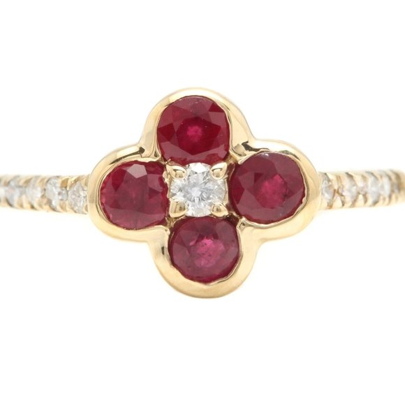 1.10Ct Stunning Natural Ruby & Diamond 14K Solid Yellow Gold Ring